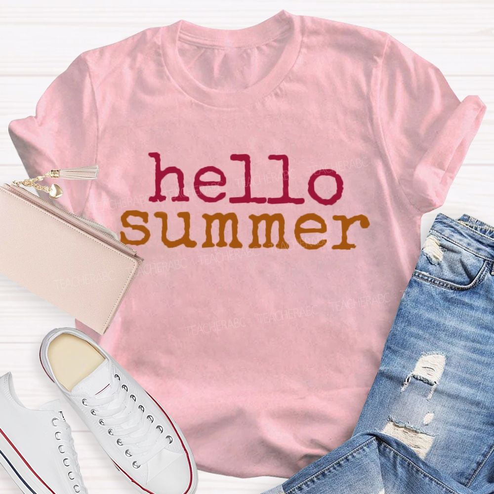 Hello Summer Vacation Vibes Colorful Letters Teacher T-shirt