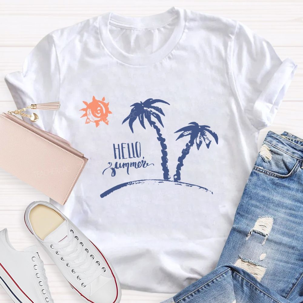 Hello Summer Sunshine Coconut Tree Teacher T-Shirt