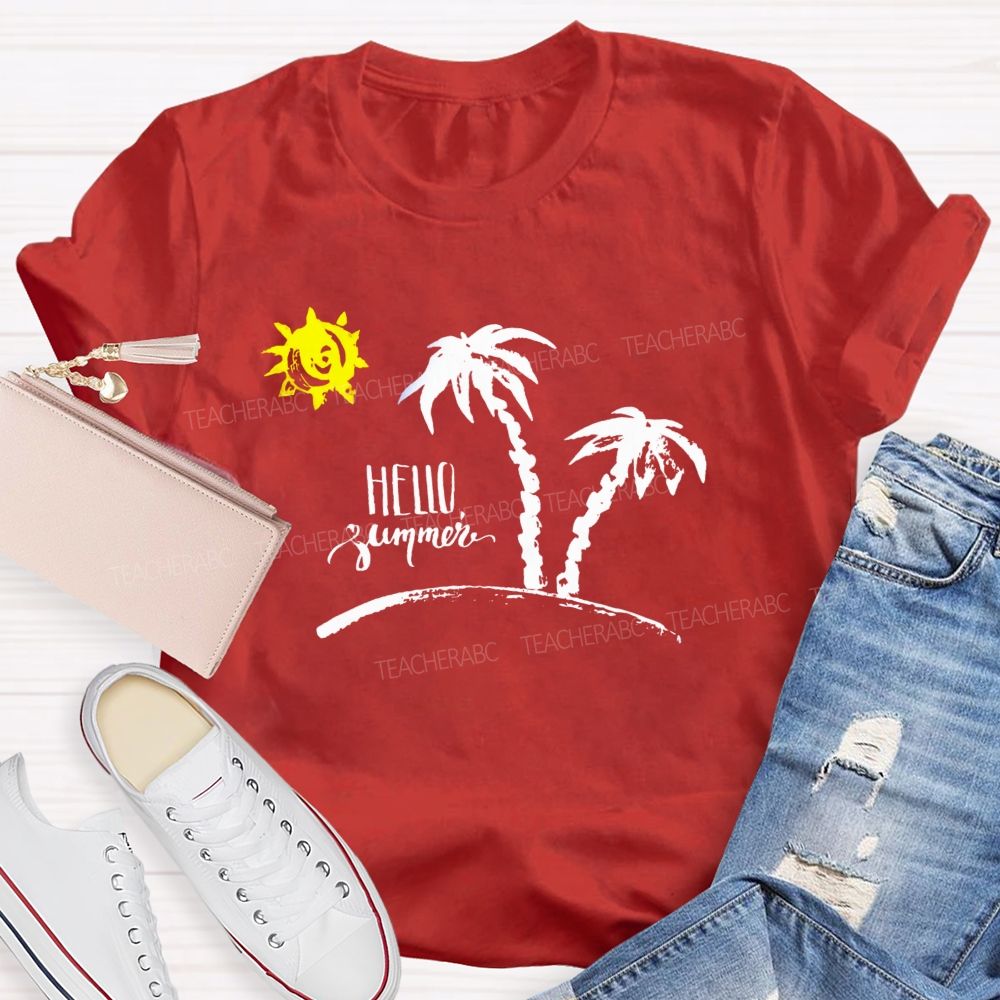 Hello Summer Sunshine Coconut Tree Teacher T-Shirt