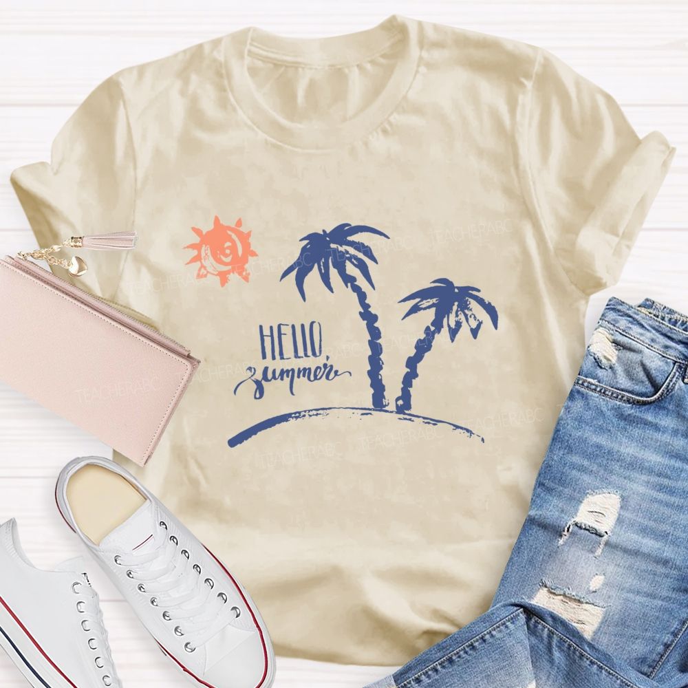 Hello Summer Sunshine Coconut Tree Teacher T-Shirt