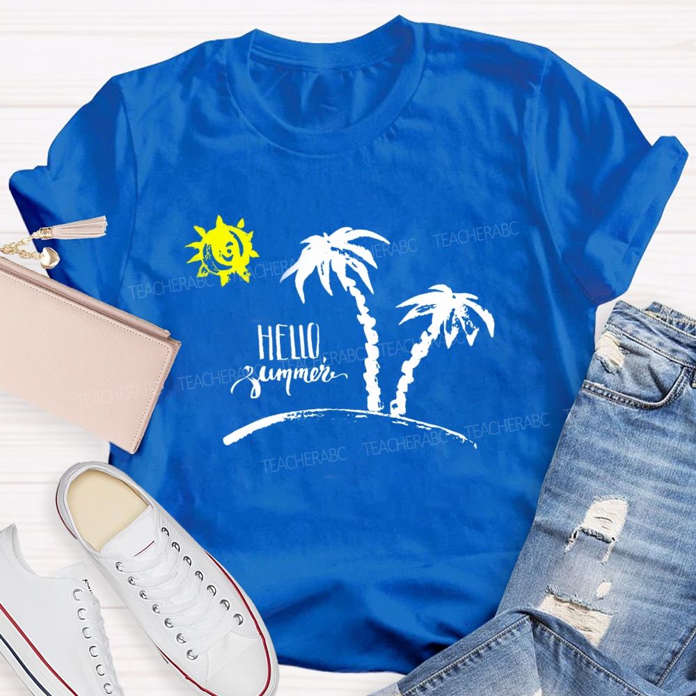 Hello Summer Sunshine Coconut Tree Teacher T-Shirt