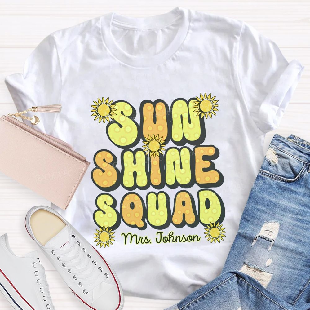 Personalized Name Sun Shine Squad Summer Break Teacher T-shirt