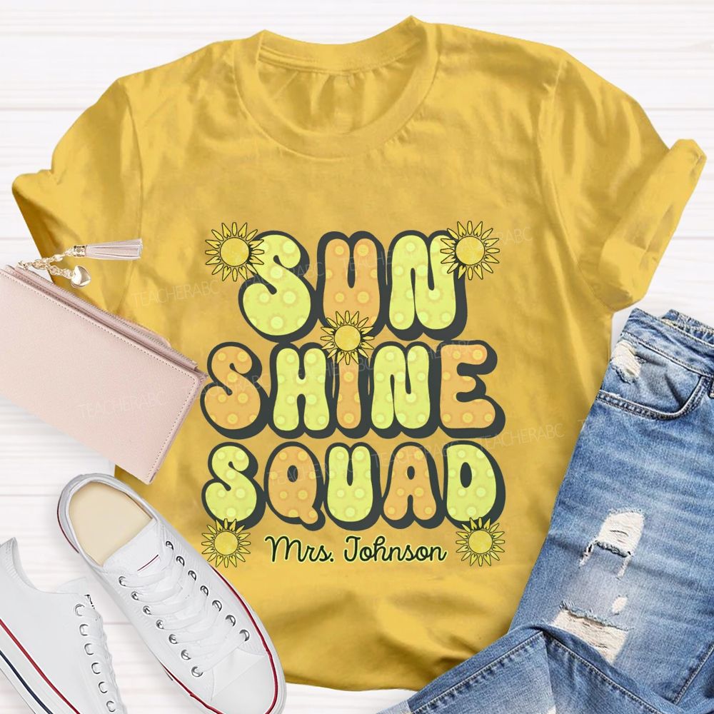Personalized Name Sun Shine Squad Summer Break Teacher T-shirt