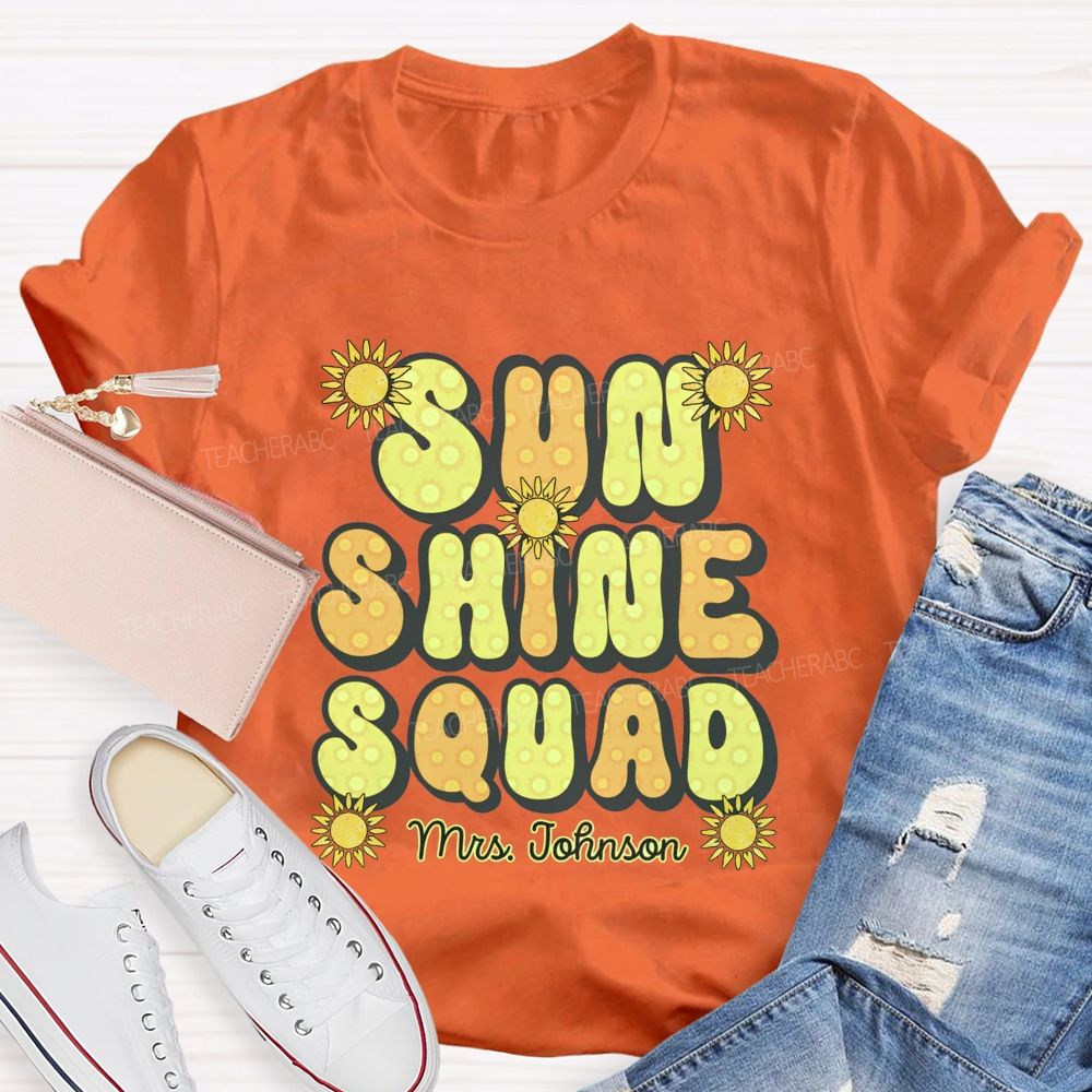 Personalized Name Sun Shine Squad Summer Break Teacher T-shirt