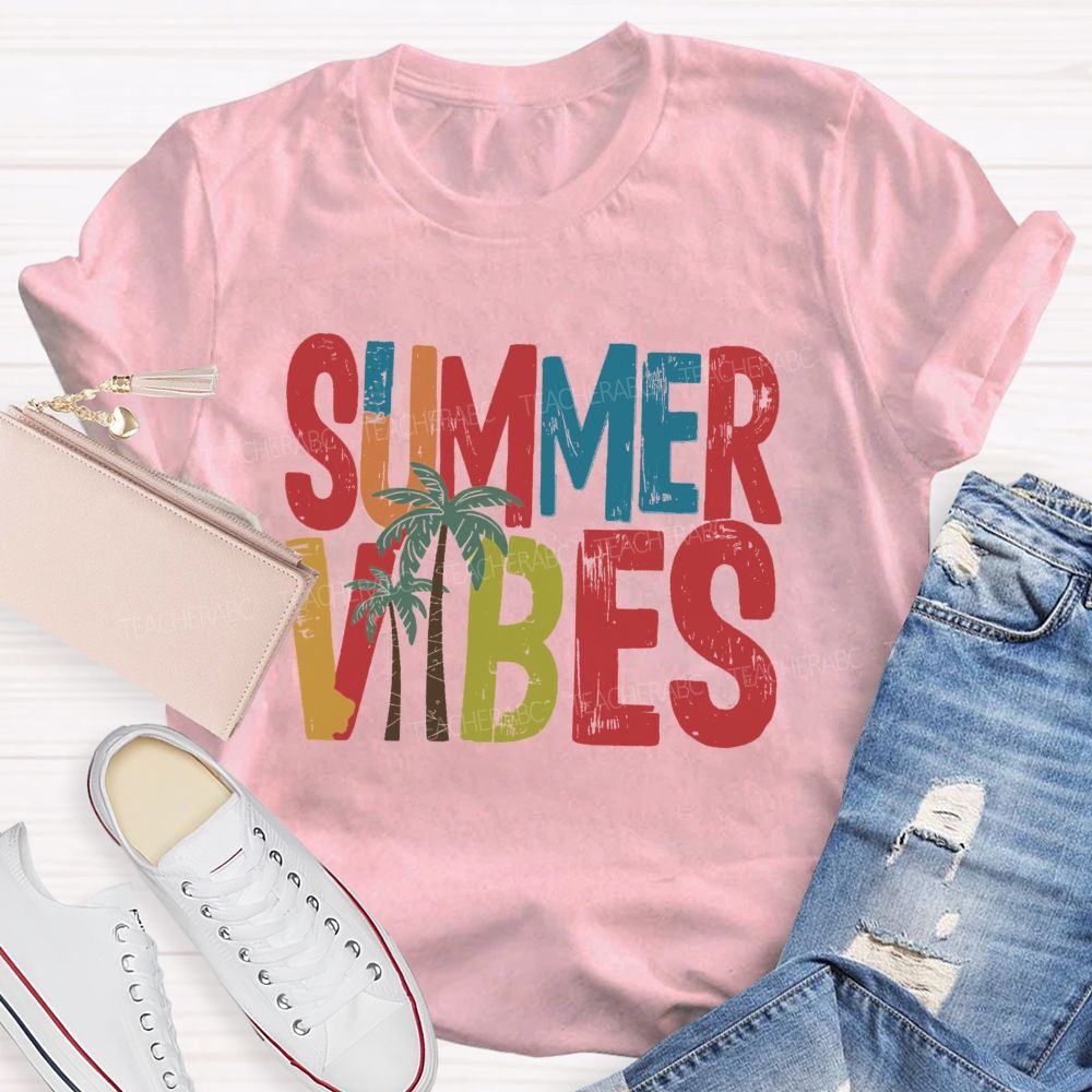 Summer Vibes Coconut Tree Teacher T-shirt
