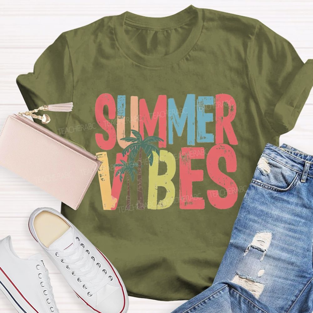 Summer Vibes Coconut Tree Teacher T-shirt