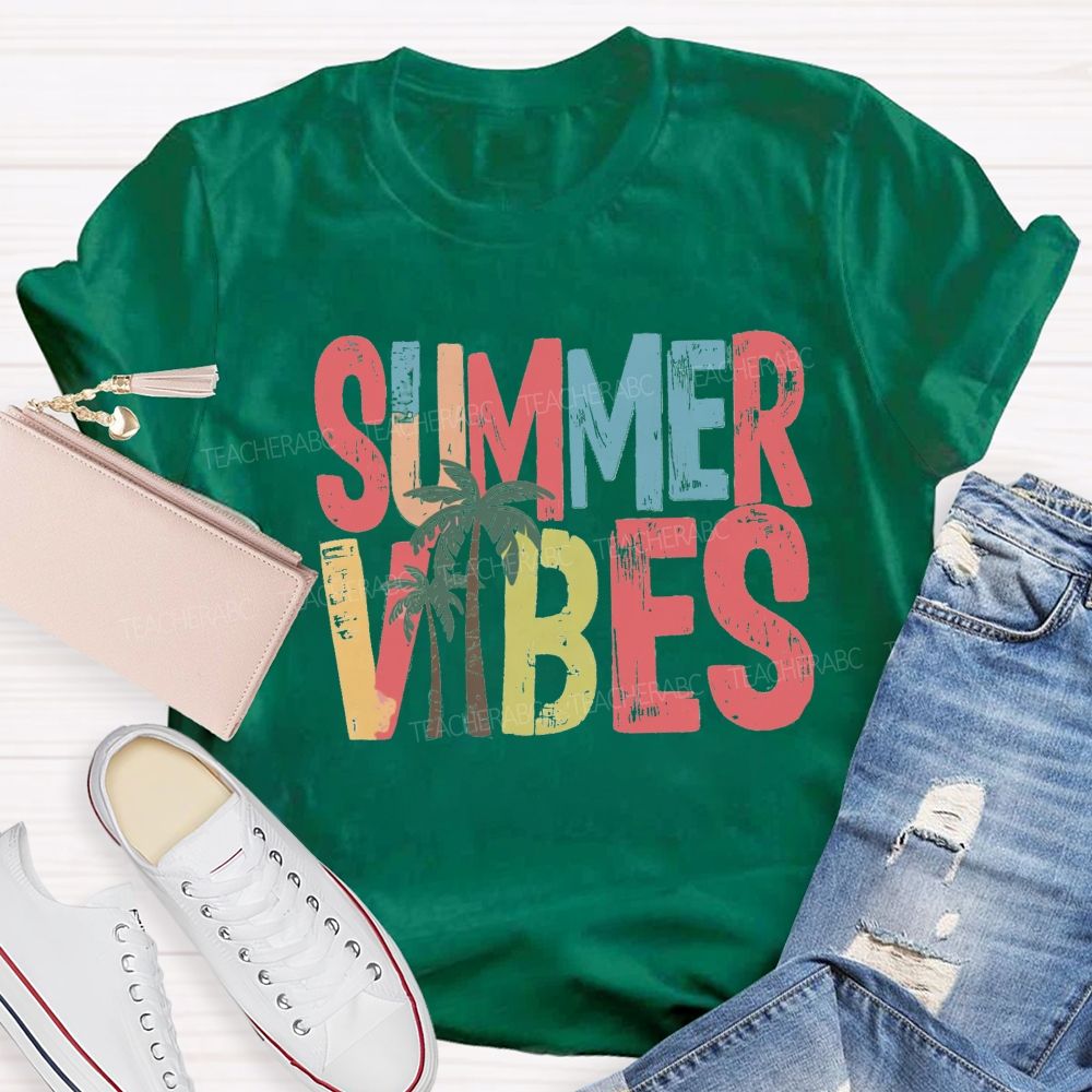 Summer Vibes Coconut Tree Teacher T-shirt