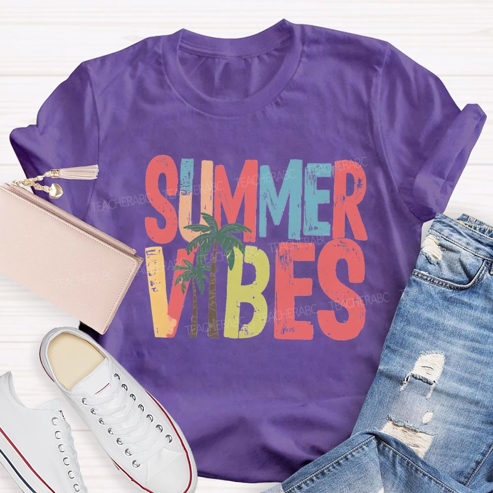 Summer Vibes Coconut Tree Teacher T-shirt