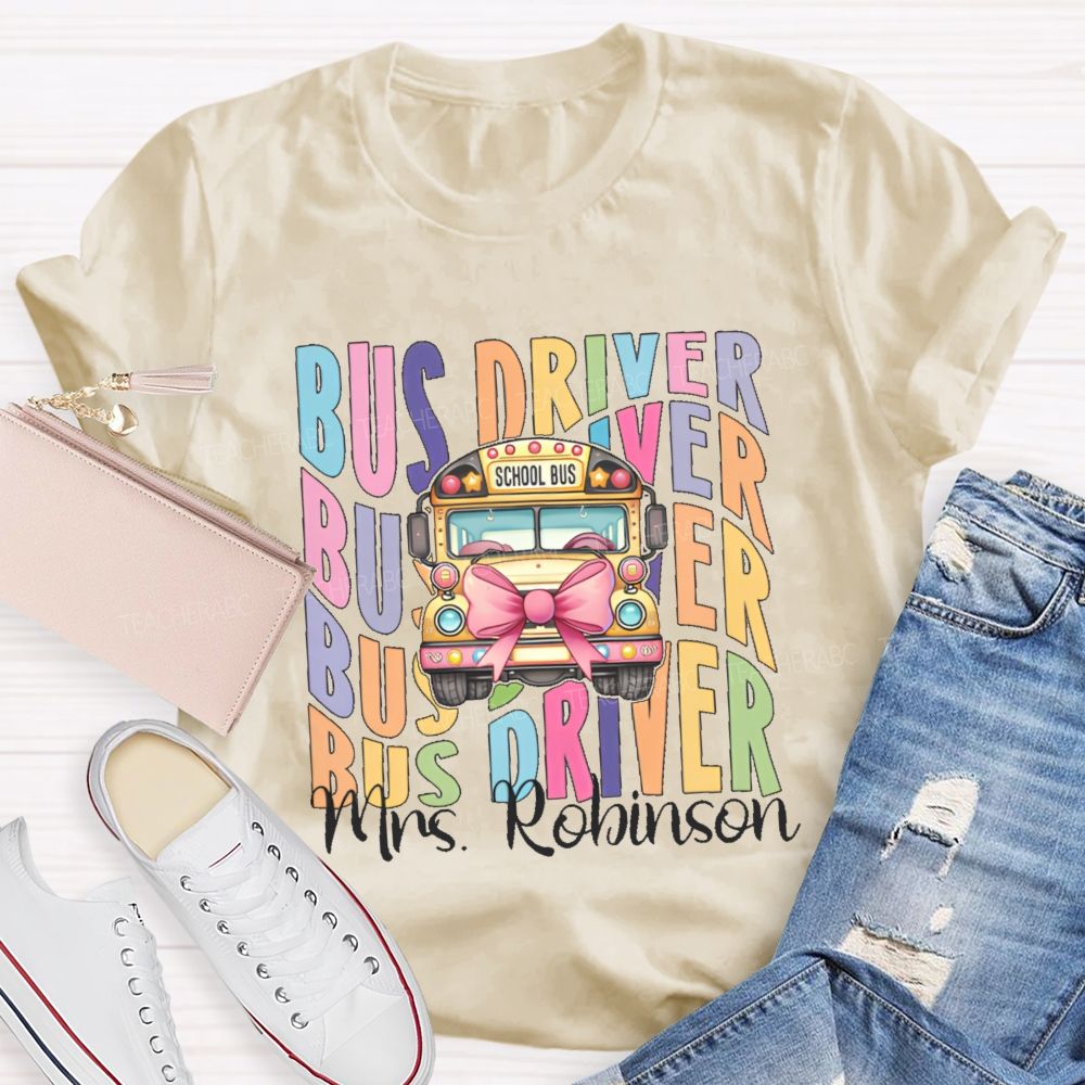 Personalized Name Bus Driver Pattern Teacher T-shirt