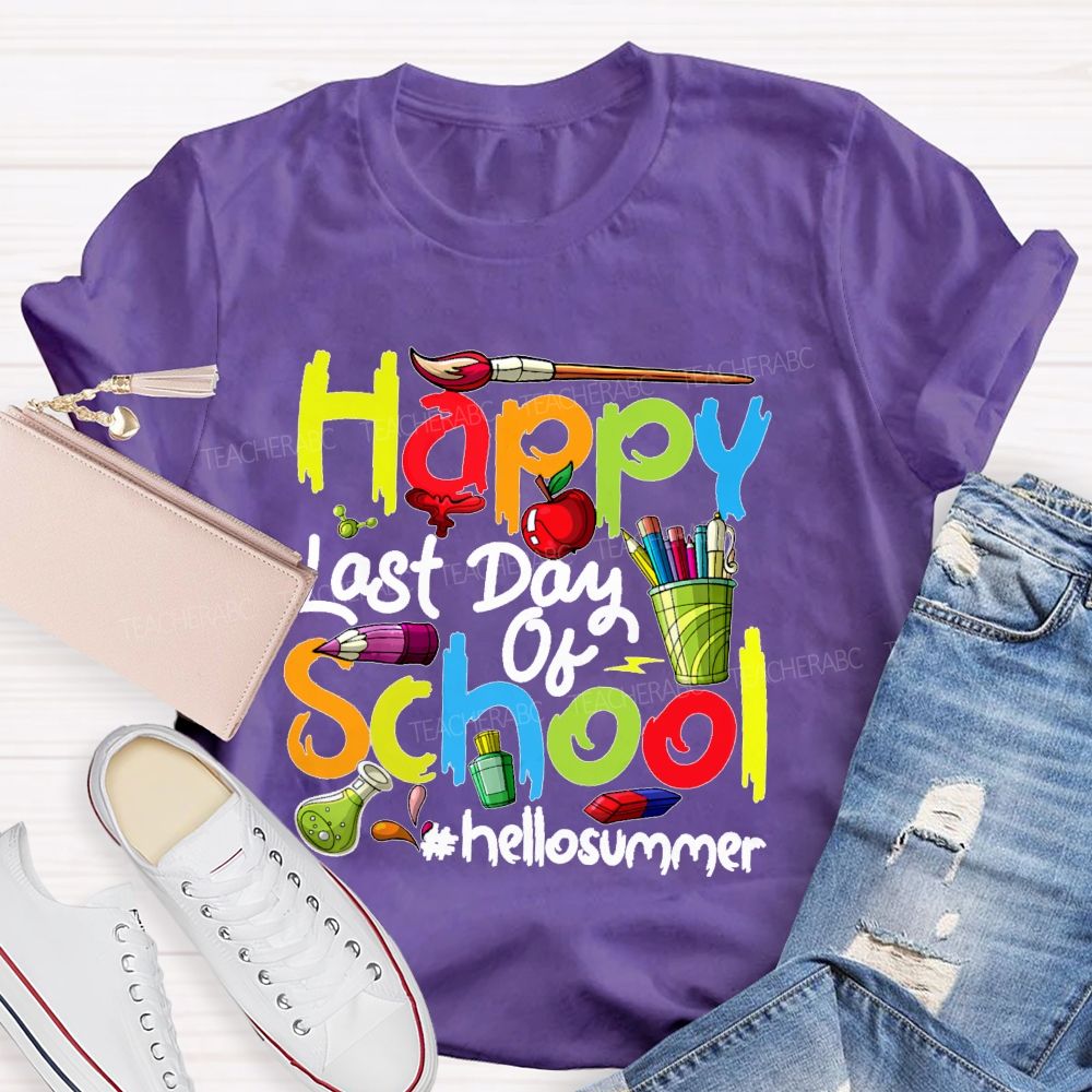 Happy Last Day Of School Hellosummer Pattern Teacher T-shirt
