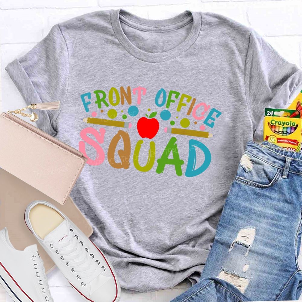 Front Office Squad Colorful Letters Pattern Teacher T-shirt