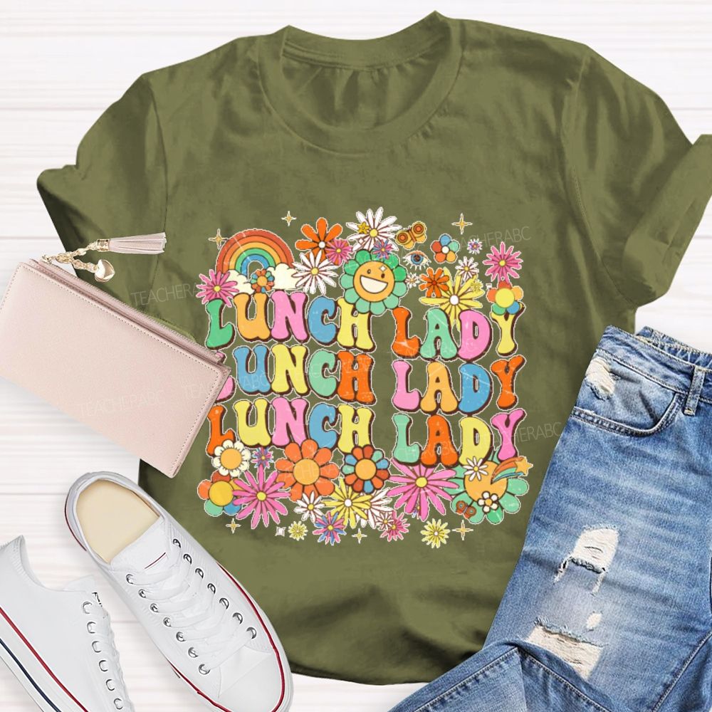 Lunch Lady Flowers Pattern Teacher T-shirt