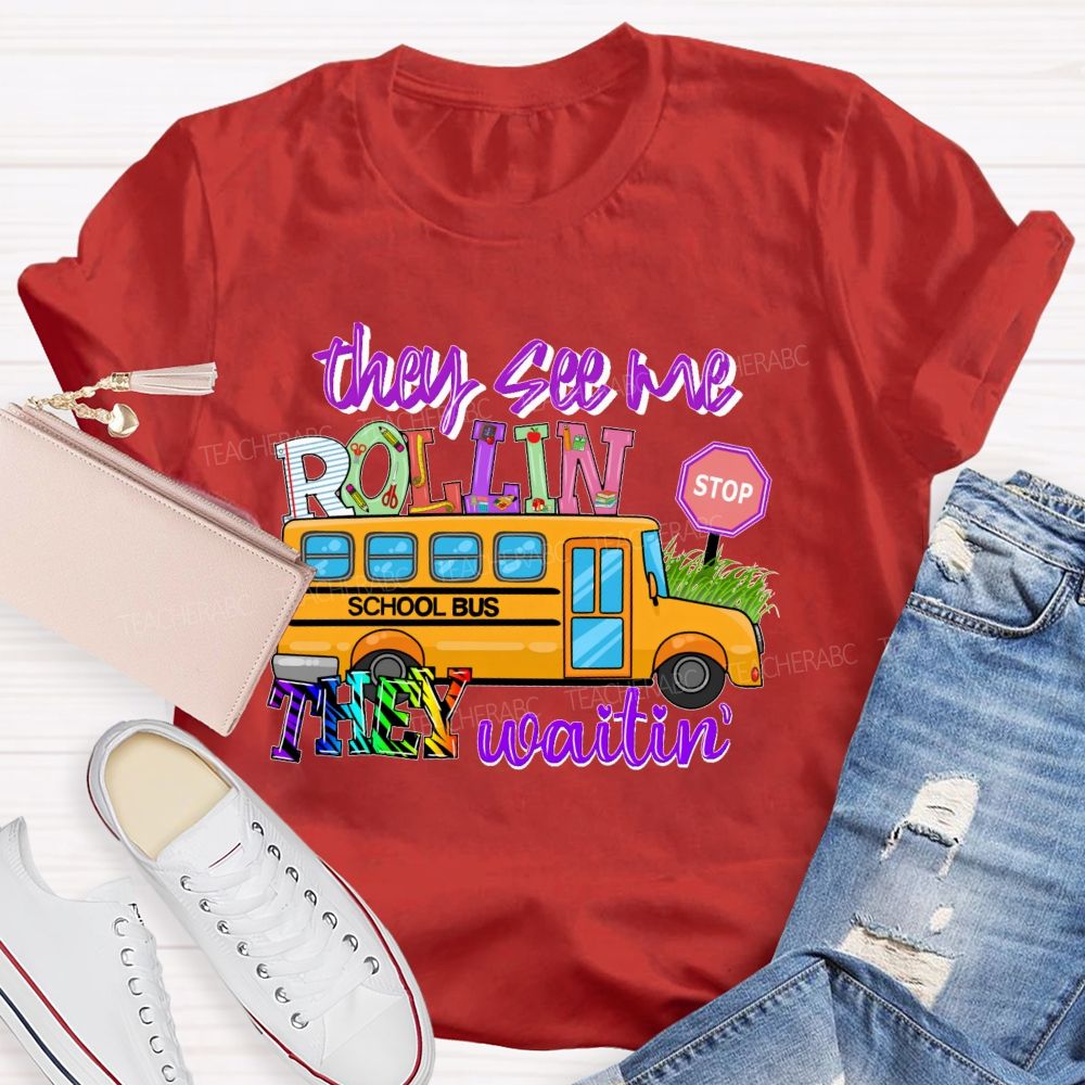 They See Me Rollin' They Waitin Pattern Teacher T-shirt