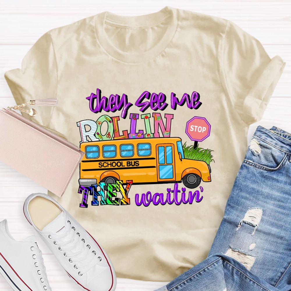 They See Me Rollin' They Waitin Pattern Teacher T-shirt