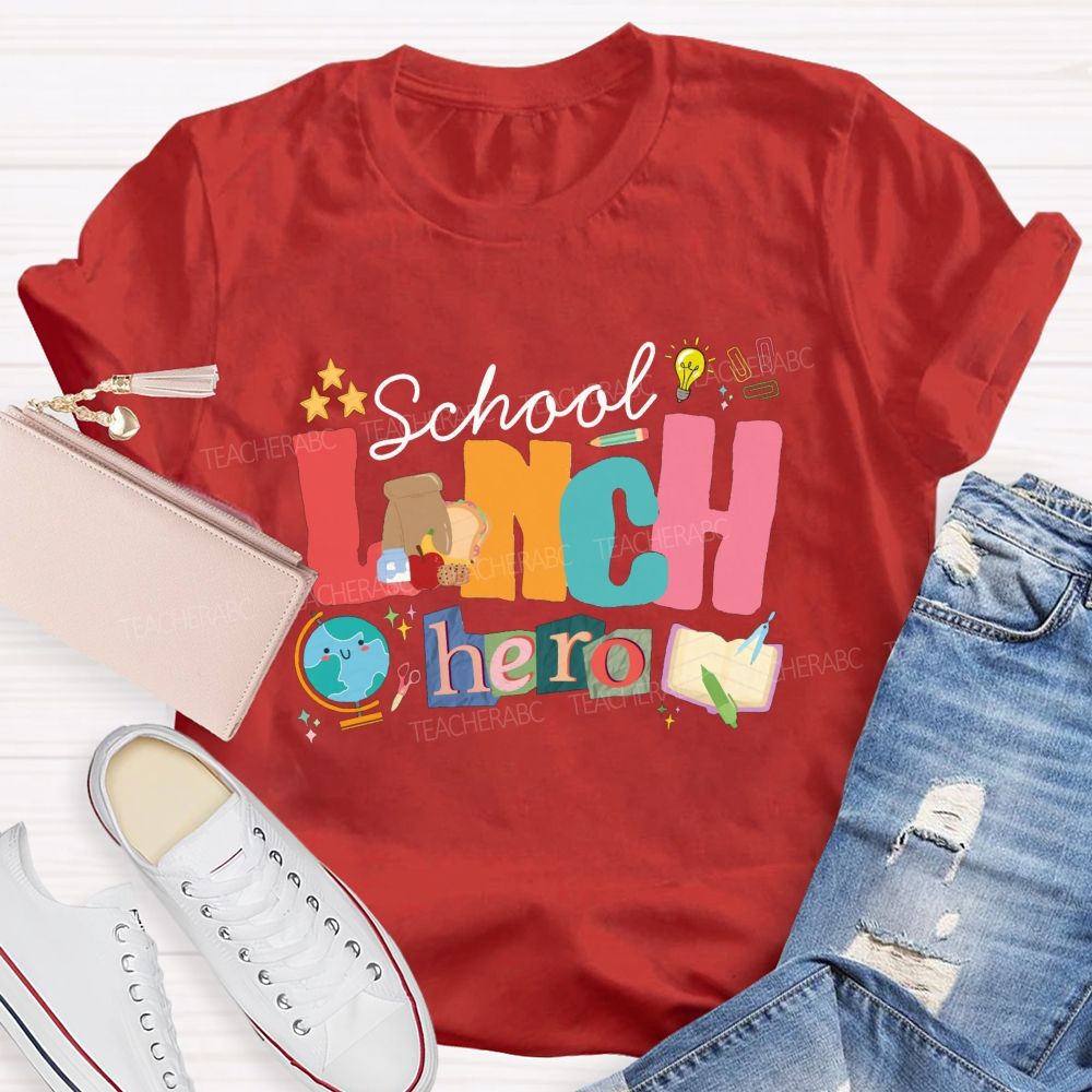 School Lunch Hero Colored Fonts T-shirt
