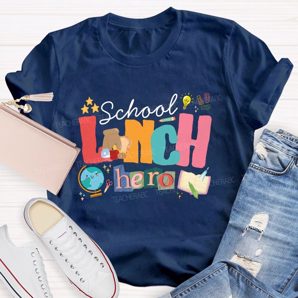 School Lunch Hero Colored Fonts T-shirt