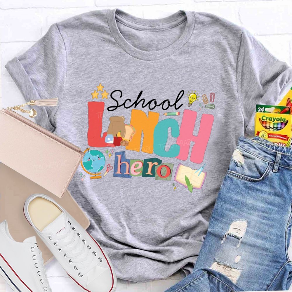 School Lunch Hero Colored Fonts T-shirt