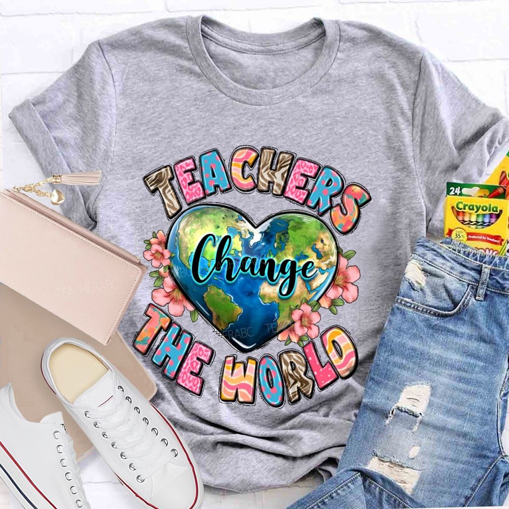 Teachers Change The World Heart Shape Teacher T-shirt