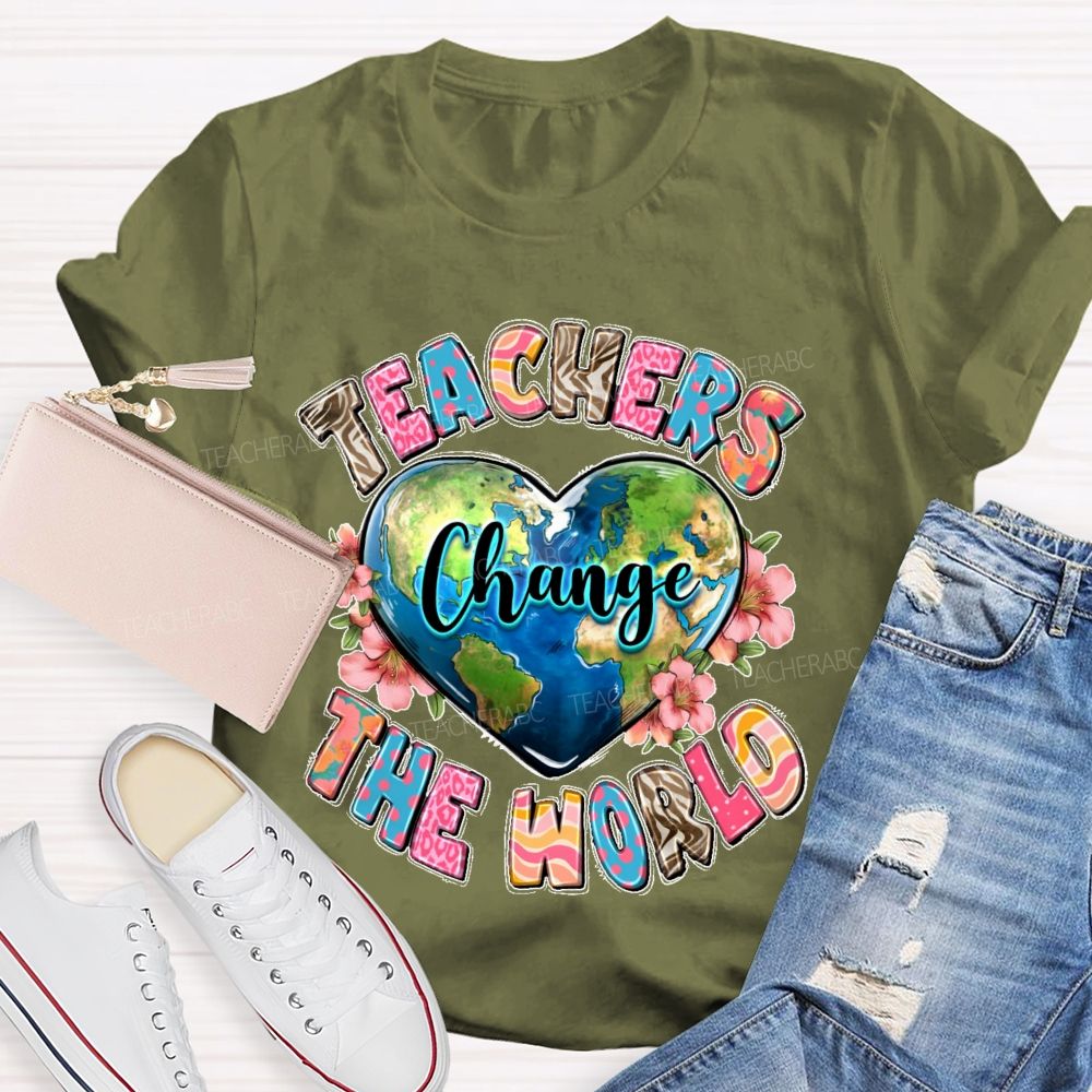 Teachers Change The World Heart Shape Teacher T-shirt