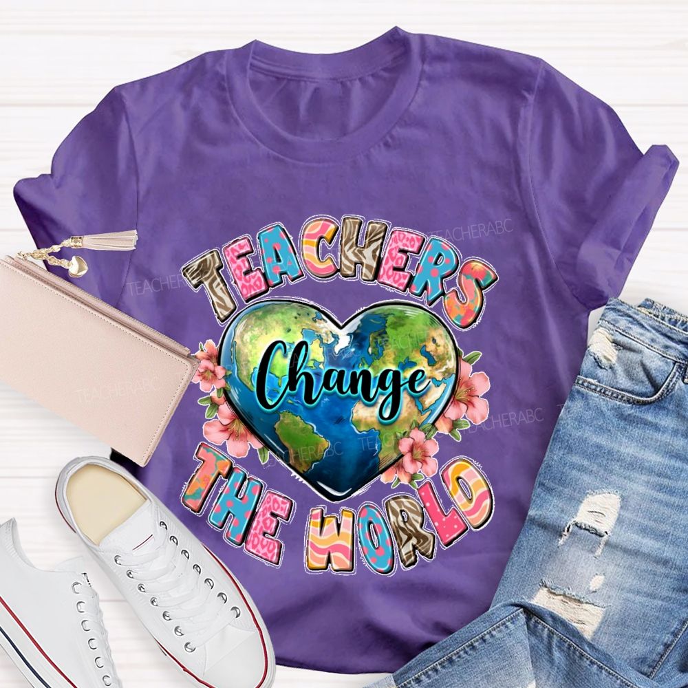 Teachers Change The World Heart Shape Teacher T-shirt