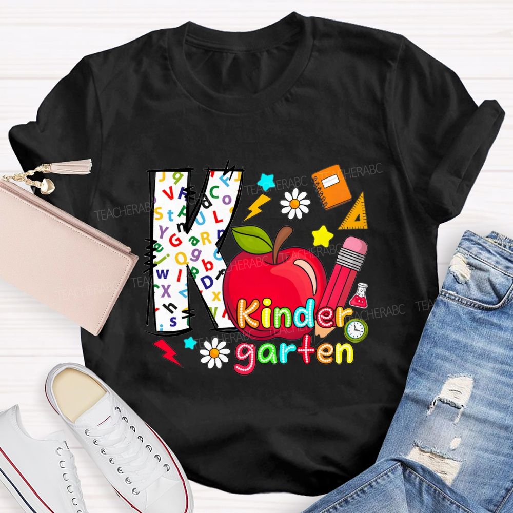 Personalized Grade K Is For Kindergarten And Apple Teacher T-shirt
