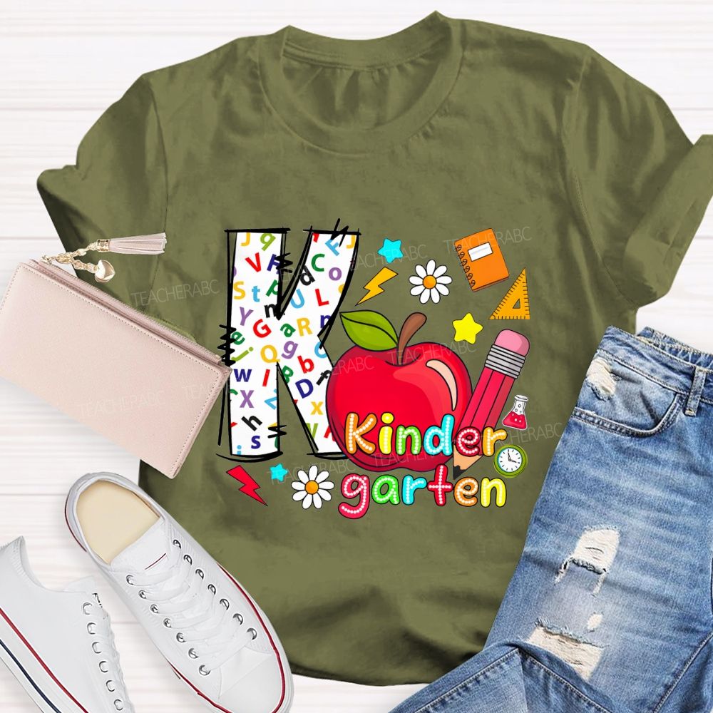 Personalized Grade K Is For Kindergarten And Apple Teacher T-shirt