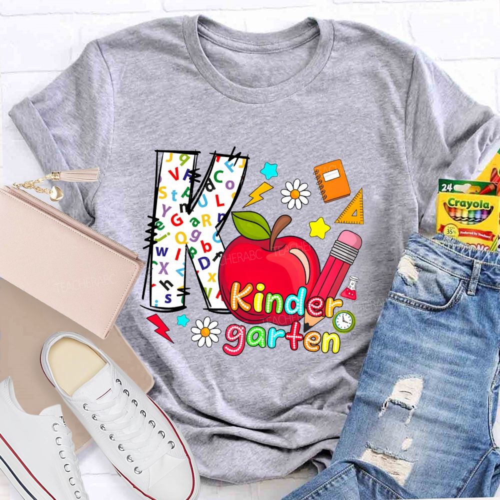 Personalized Grade K Is For Kindergarten And Apple Teacher T-shirt