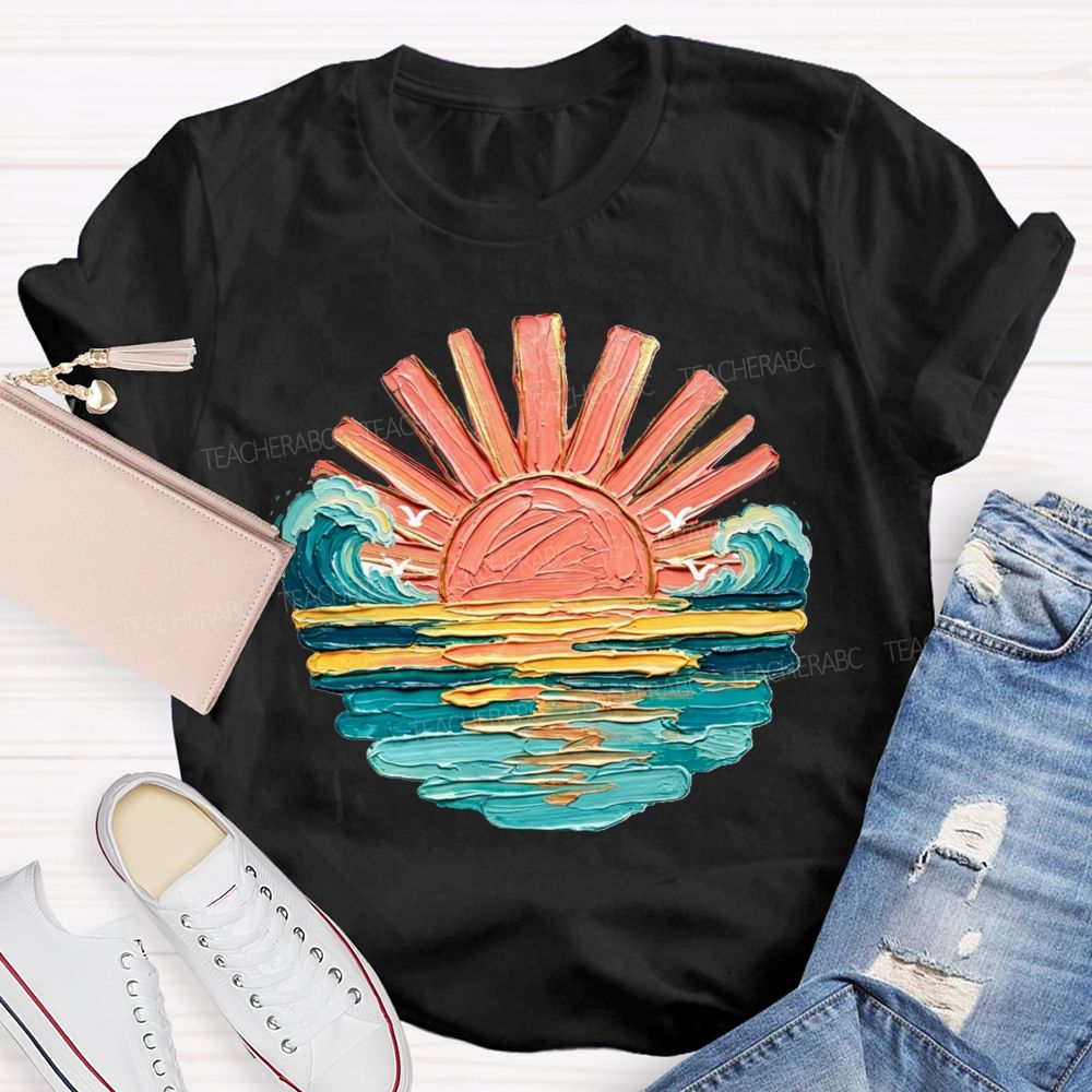 Vintage Sea Sunshine Vacation Vibes Teacher T-Shirt