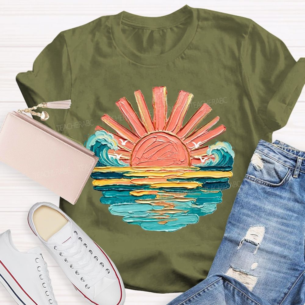 Vintage Sea Sunshine Vacation Vibes Teacher T-Shirt