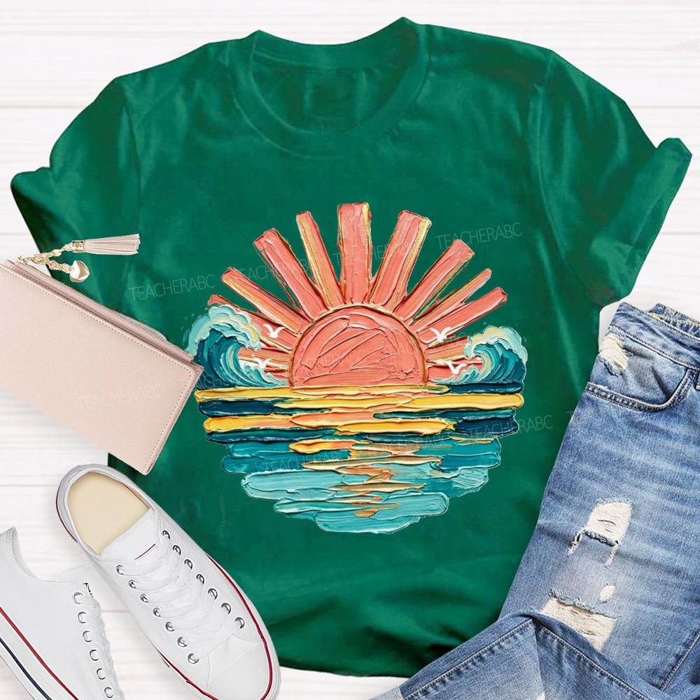 Vintage Sea Sunshine Vacation Vibes Teacher T-Shirt