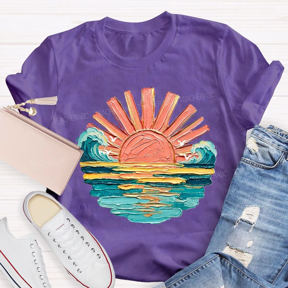 Vintage Sea Sunshine Vacation Vibes Teacher T-Shirt