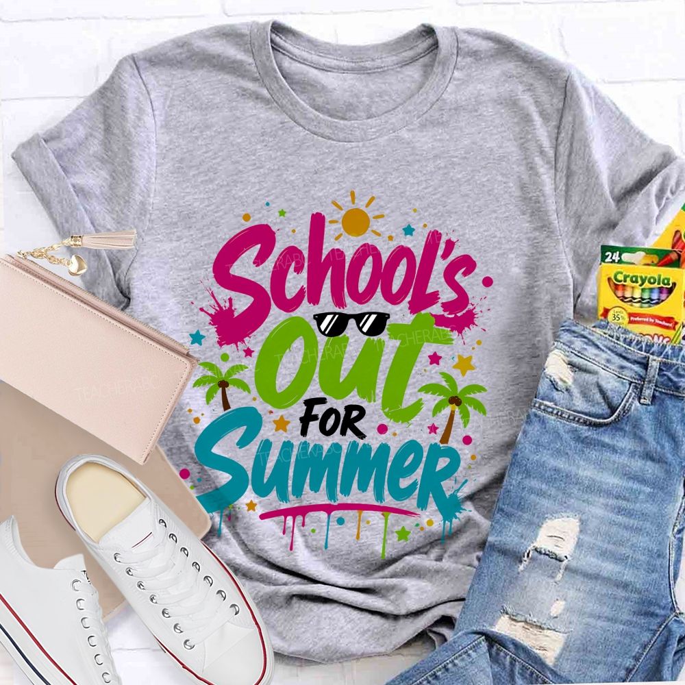 School's Out For Summer Colorful Letter Sunshine Teacher T-Shirt