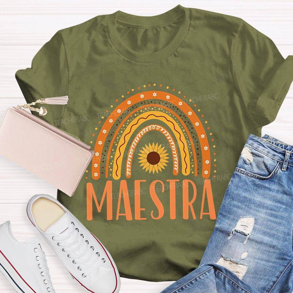 Maestra Orange Rainbow Teacher T-shirt
