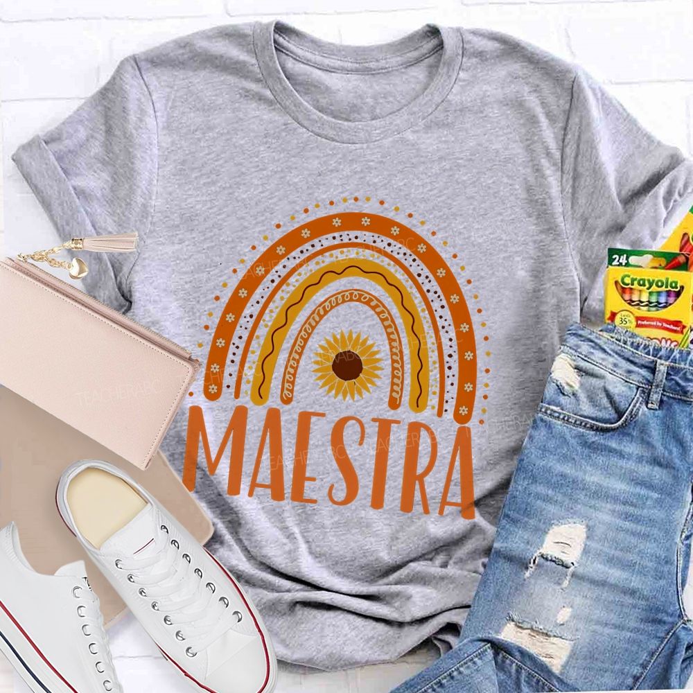 Maestra Orange Rainbow Teacher T-shirt