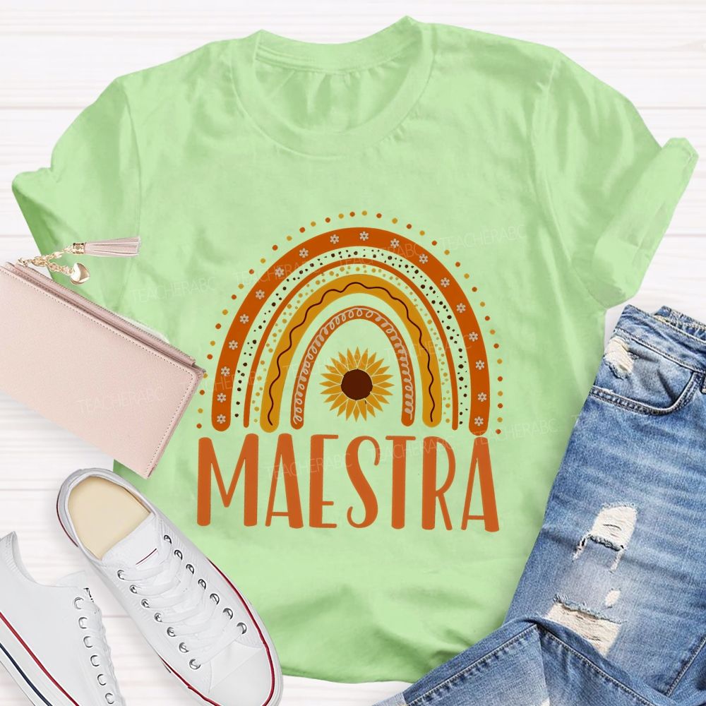 Maestra Orange Rainbow Teacher T-shirt