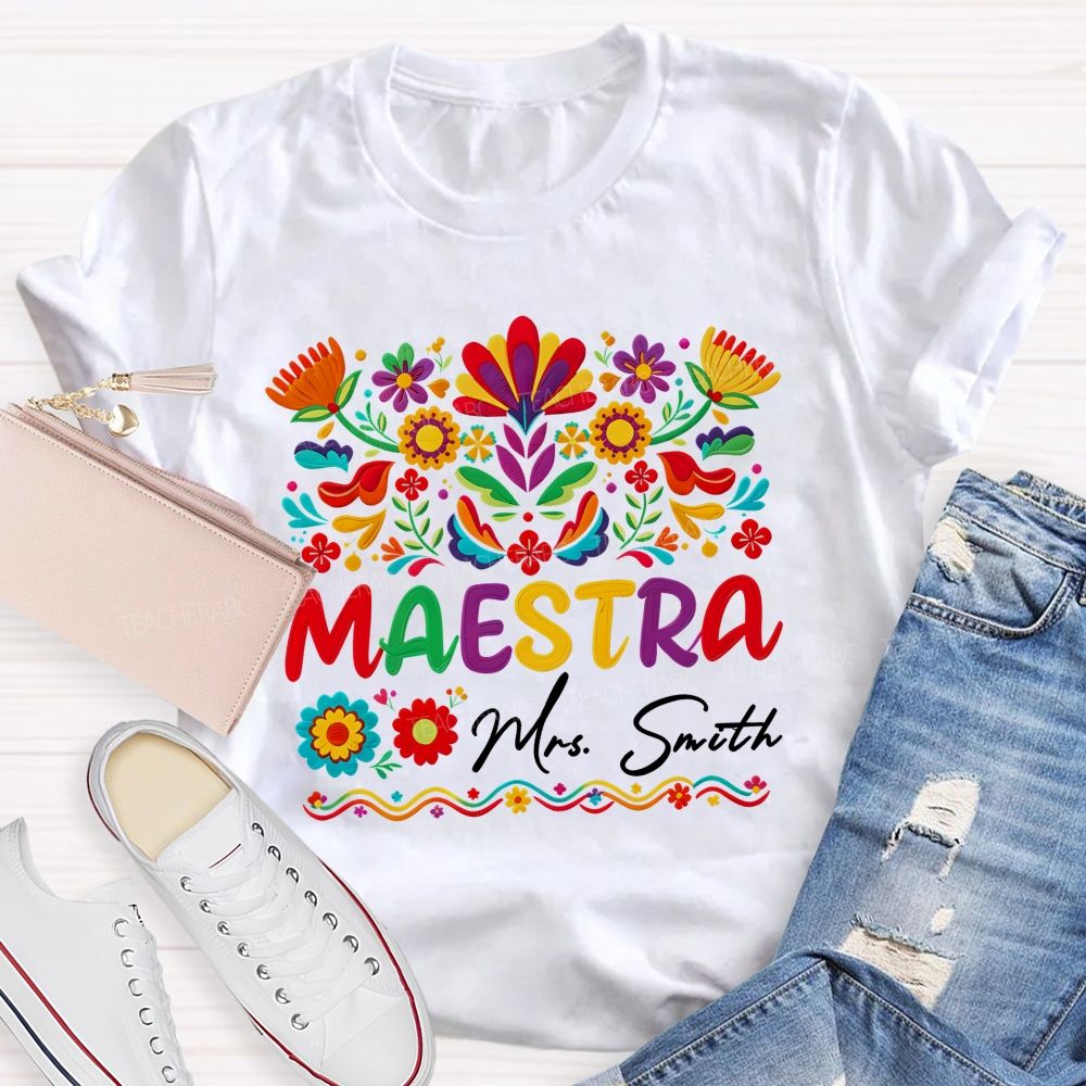 Personalized Name Vintage Bilingual Teacher T-shirt