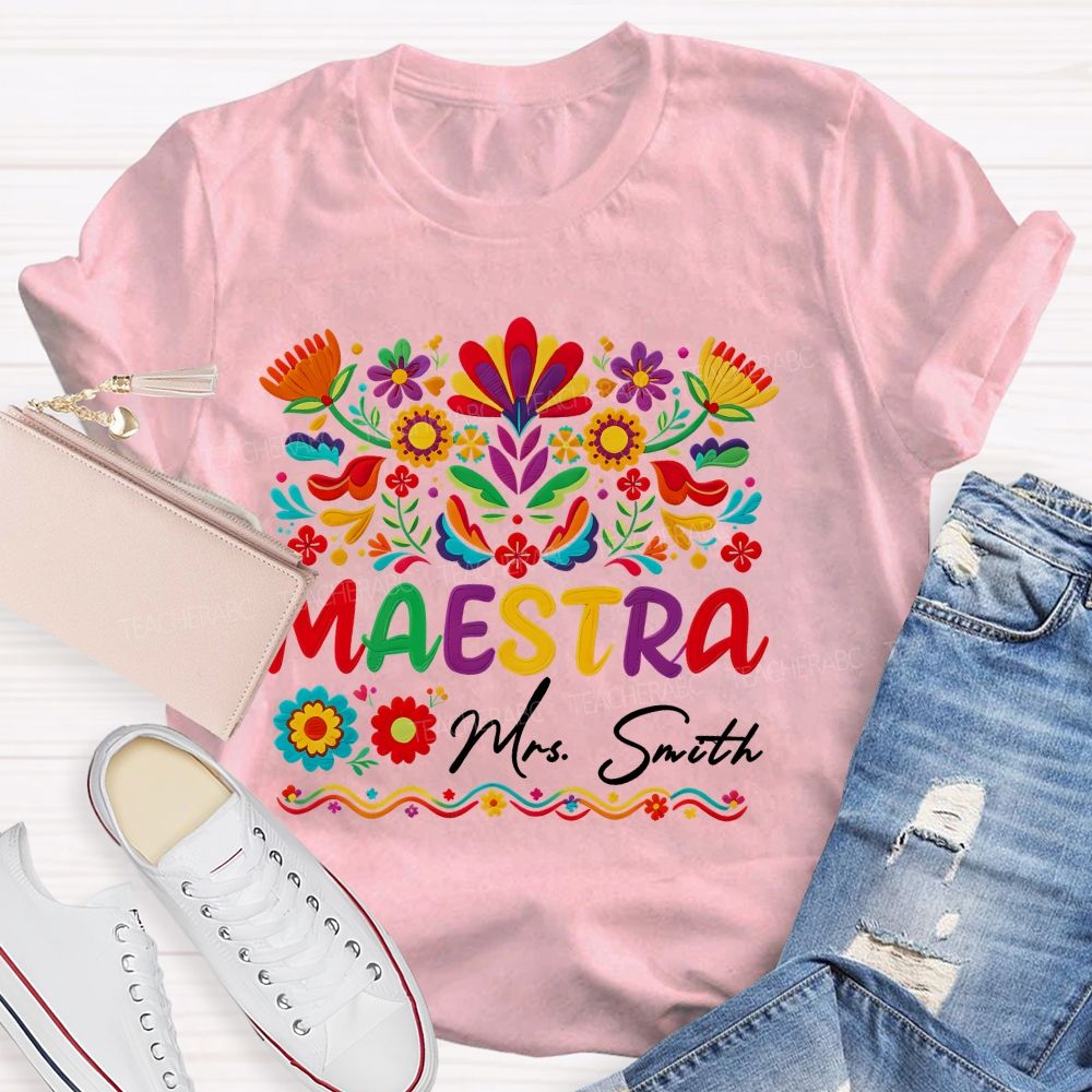 Personalized Name Vintage Bilingual Teacher T-shirt