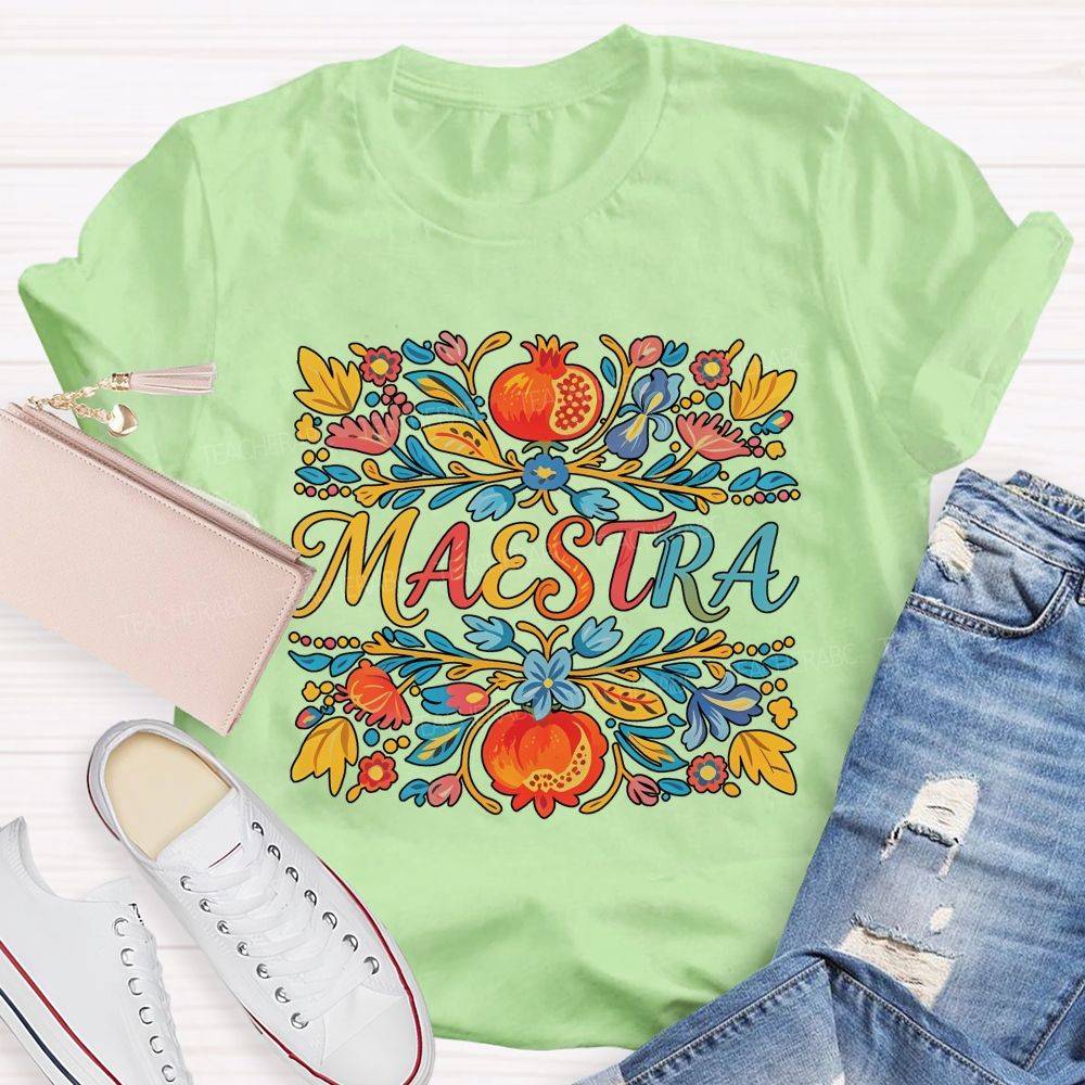 Maestra Vintage Floral Bilingual Teacher T-shirt
