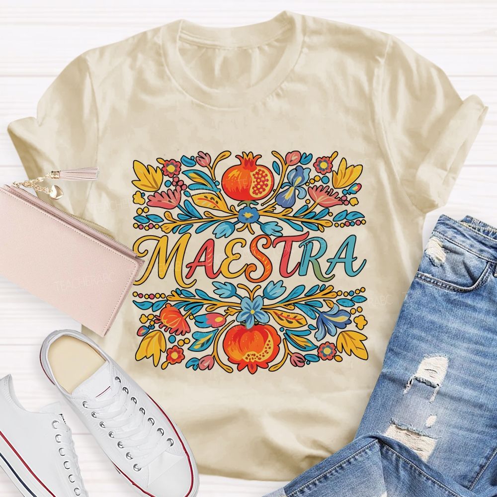 Maestra Vintage Floral Bilingual Teacher T-shirt