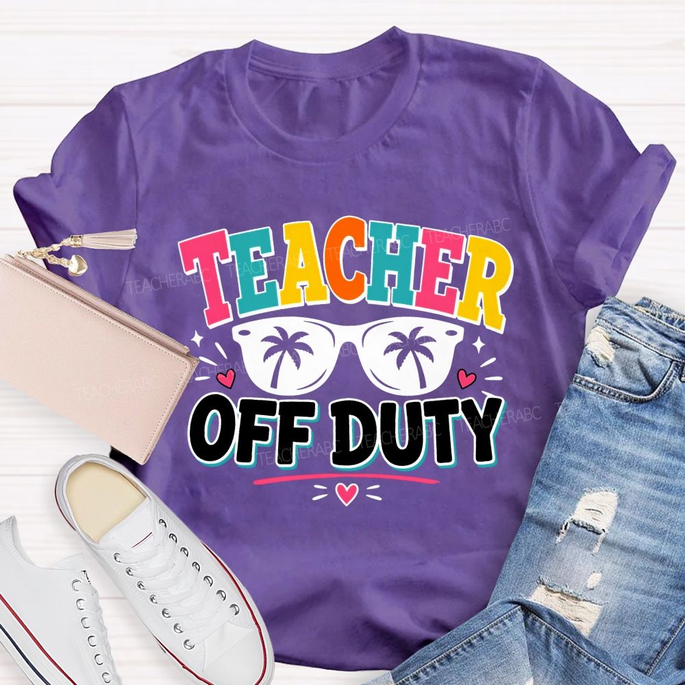 Teacher Off Duty With Pink Heart Teacher T-Shirt