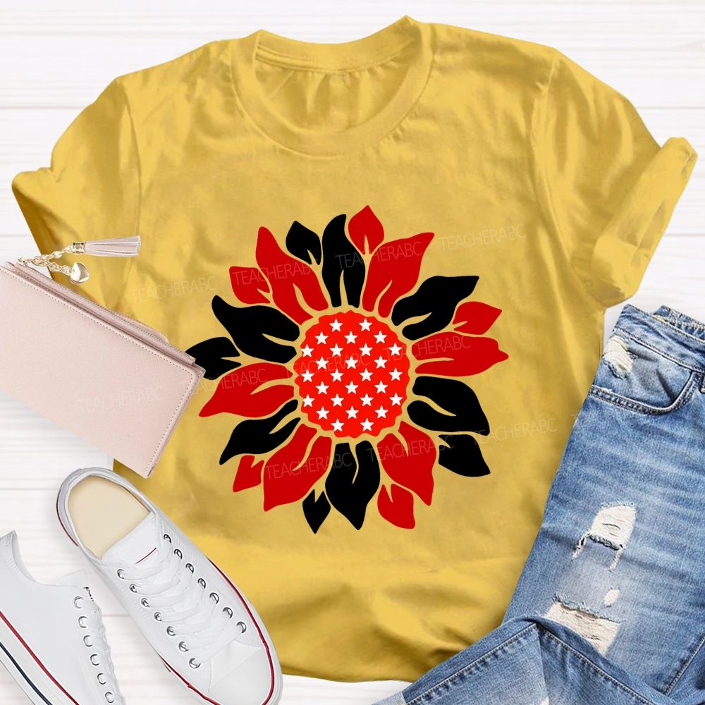 US Flag Sunflower Teacher T-shirt