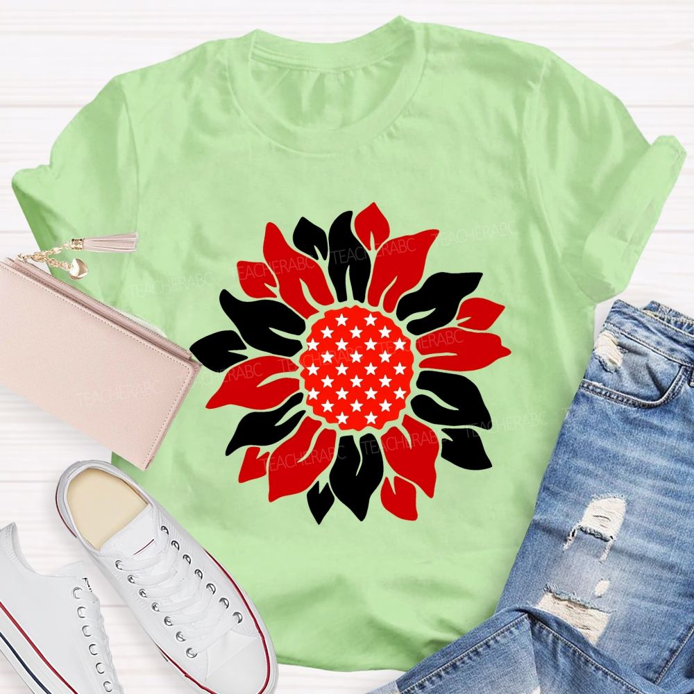 US Flag Sunflower Teacher T-shirt