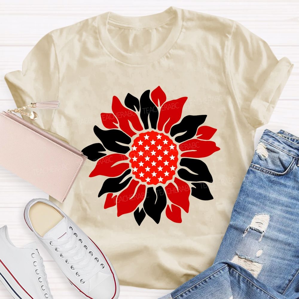 US Flag Sunflower Teacher T-shirt