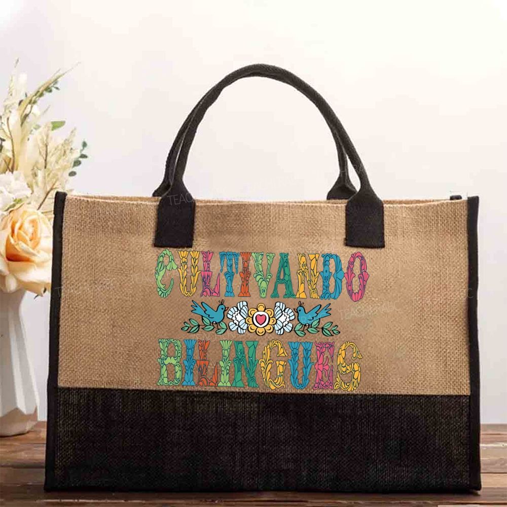 Cultivando Bilingues Colorful Letters Cotton Tote Bag