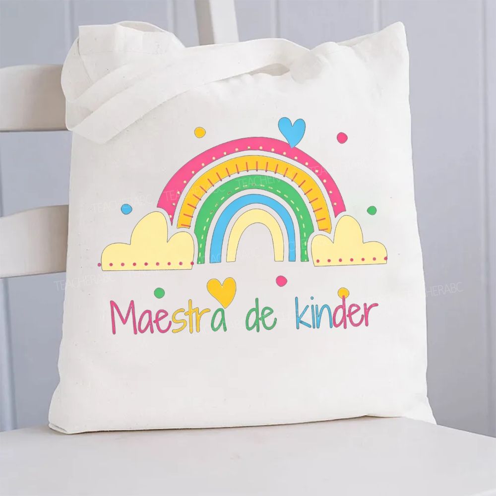 Maestra De Kinder And Estampado De ArcoíRis Canvas Tote Bag