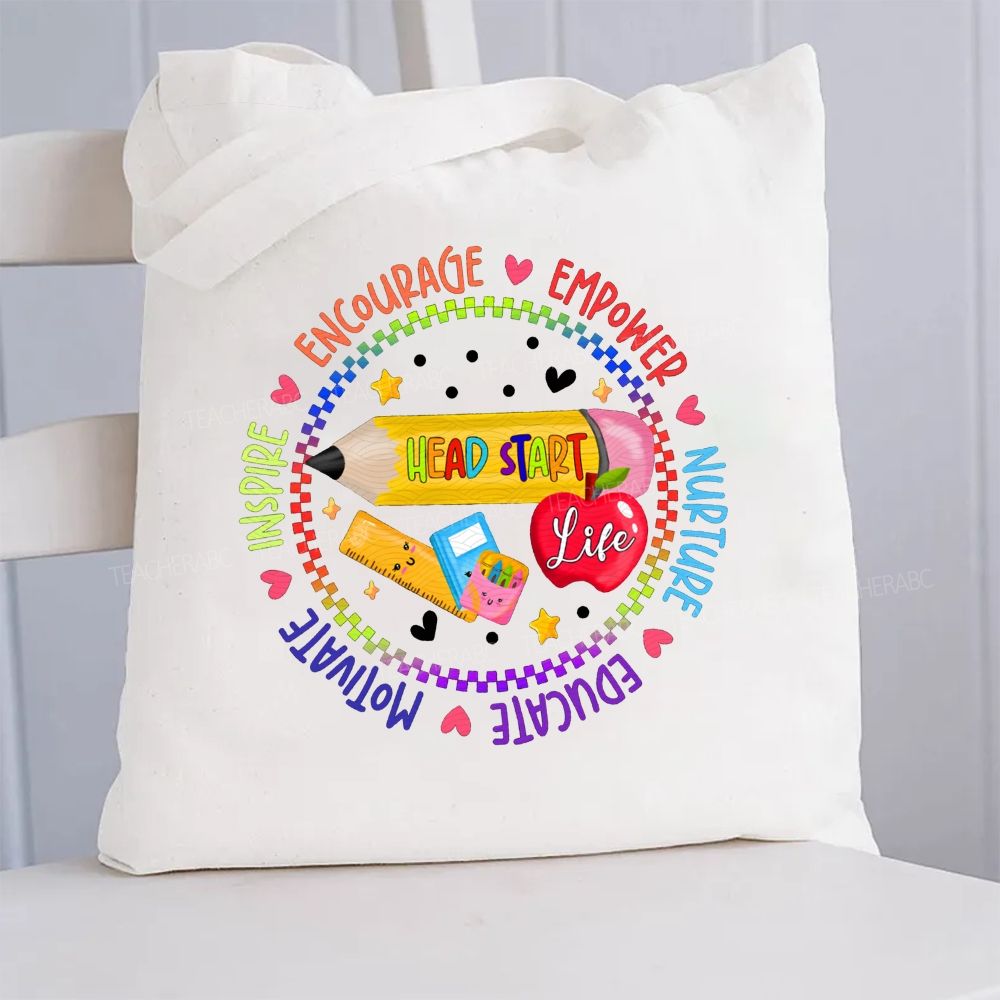 Head Start Life Inspire Encourage Empower Nurture Canvas Tote Bag