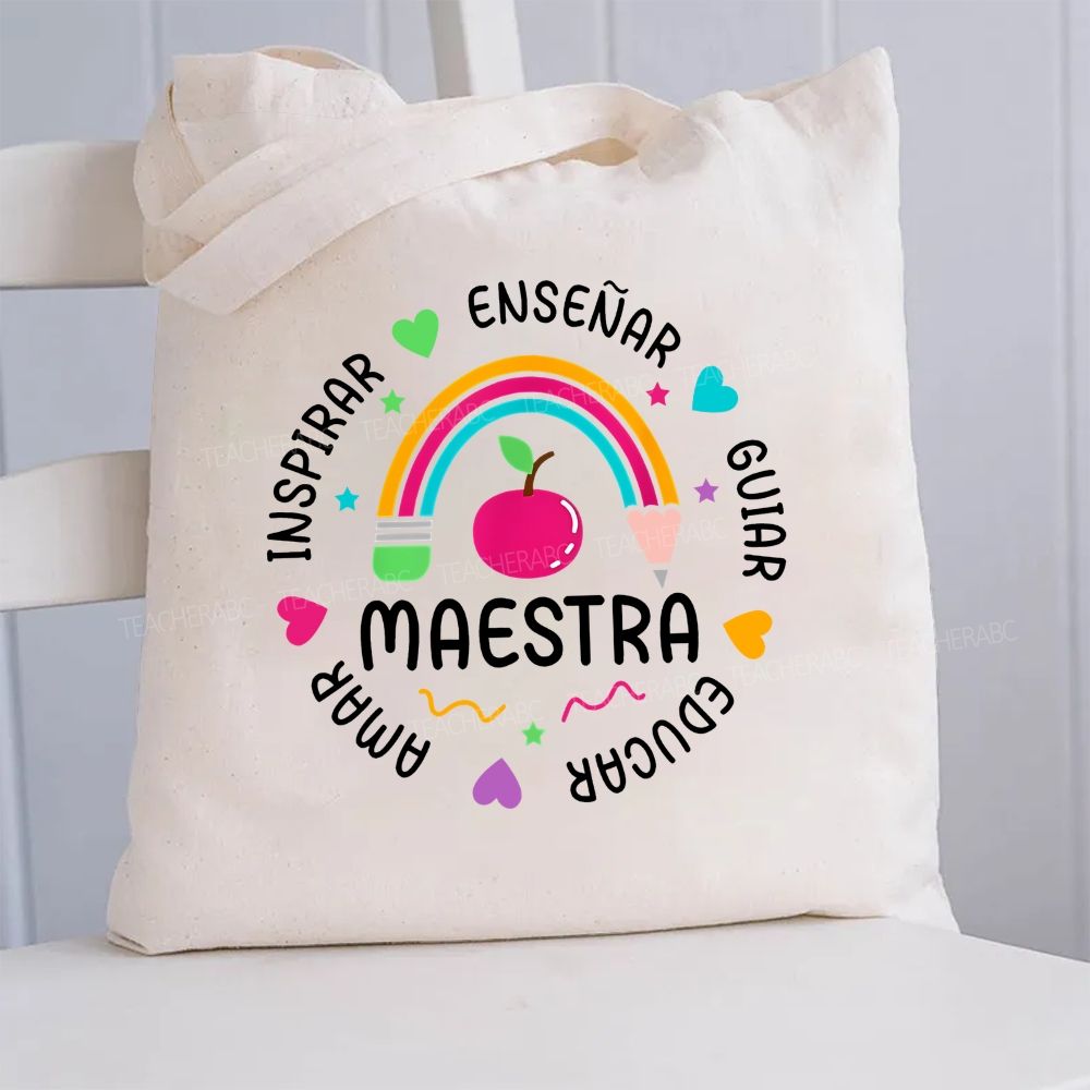 Maestra Inspire Ensenar Guiar Educar Canvas Tote Bag