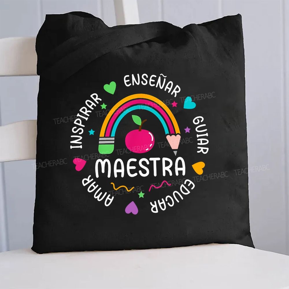 Maestra Inspire Ensenar Guiar Educar Canvas Tote Bag