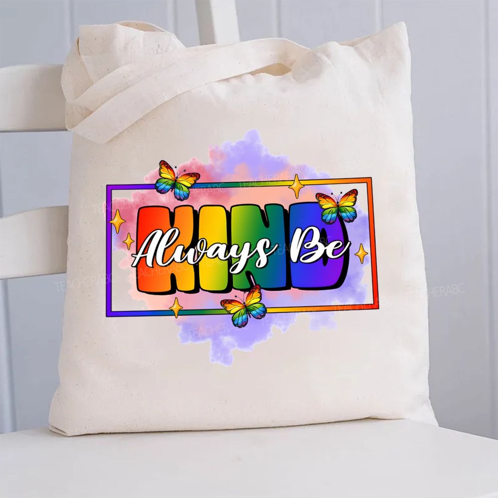 Always Be Kind Butterfly And Tie-Dye Prints Canvas Tote Bag