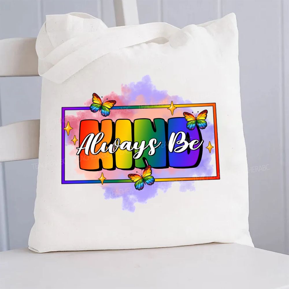 Always Be Kind Butterfly And Tie-Dye Prints Canvas Tote Bag